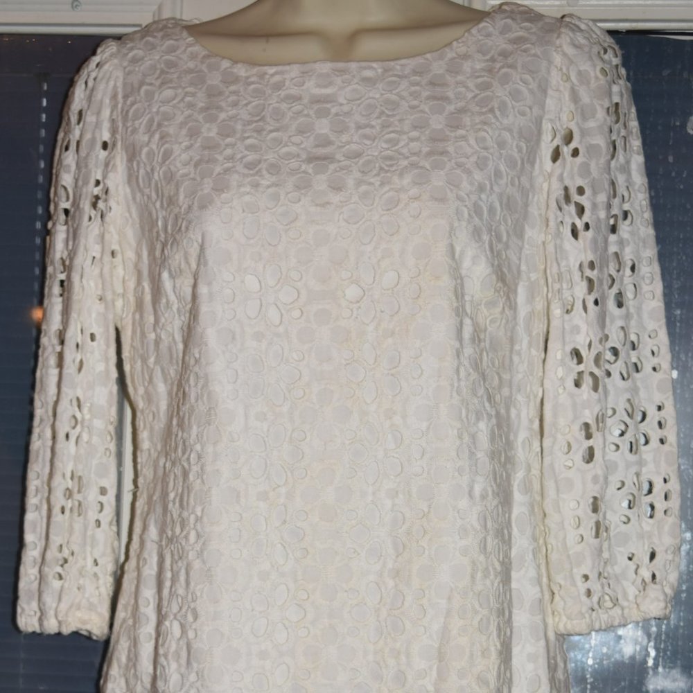 Eliza J Womens Size 8 Lace White Shift Dress Lined Back Zip Short 100% Cotton